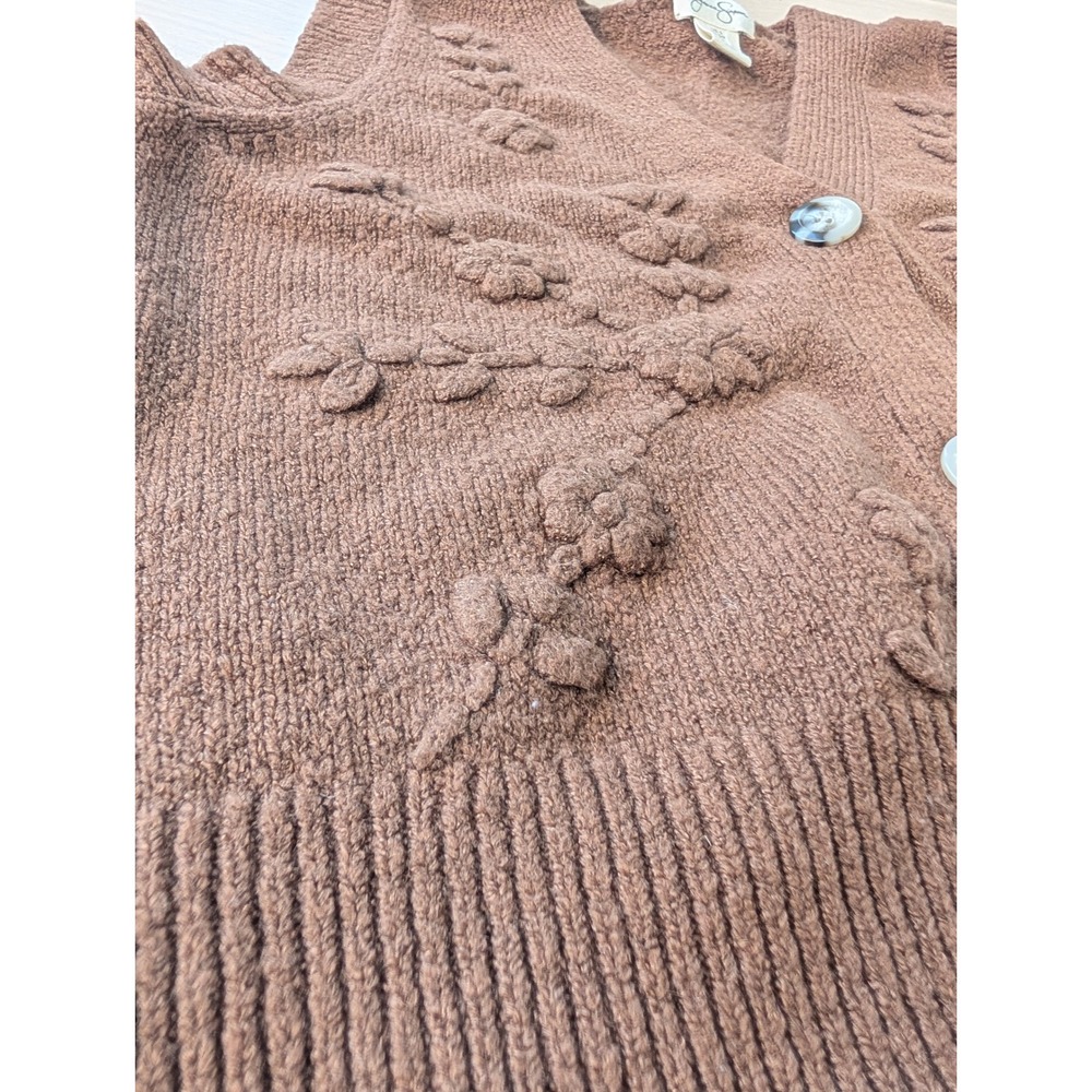 Jessica Simpson Brown 3D Floral Knit Sweater Vest S Cottagecore - Picture 7 of 9